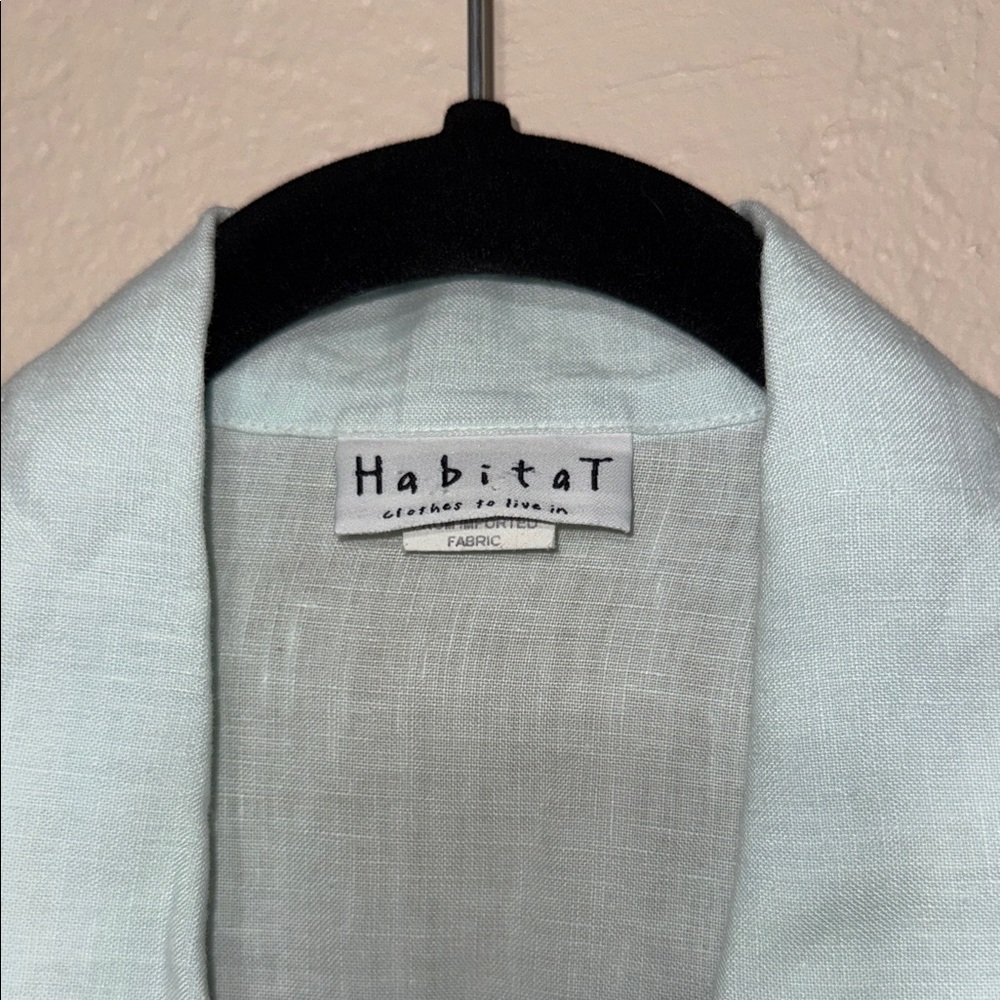 Habitat Womens Mint Green 100% Linen Button Front Short Sleeve Shirt Size M 4238 - Picture 2 of 9